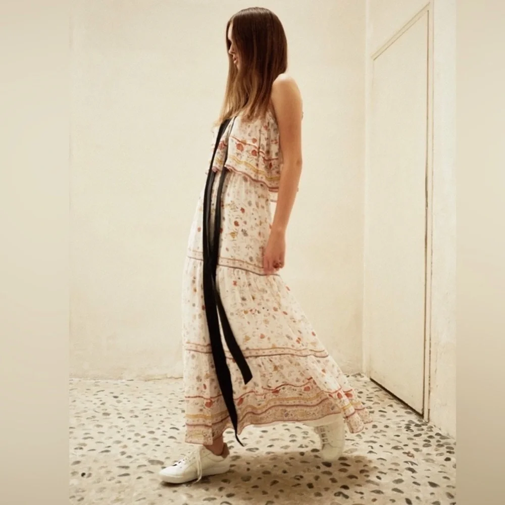 Joie Vernita Silk Maxi Dress - White Floral Pattern - Picture 5 of 13